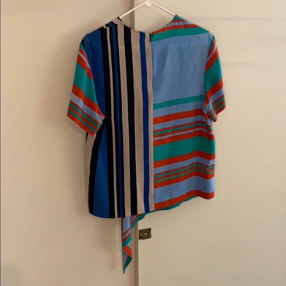 Diane Von Furstenberg Silk Asymetrical Striped Top - Picture 2 of 4